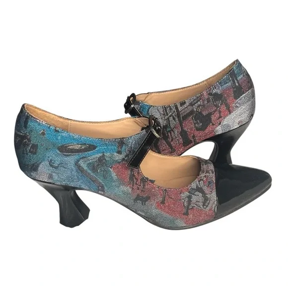JOHN FLUEVOG Shiloh JF Tapestry Patent Leather Mary Jane Shoes Heels Size 8 - Picture 11 of 11